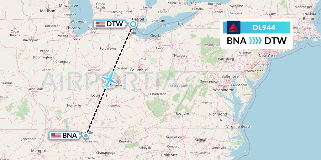 DL944 Flight Status Delta Air Lines Nashville to Detroit (DAL944)