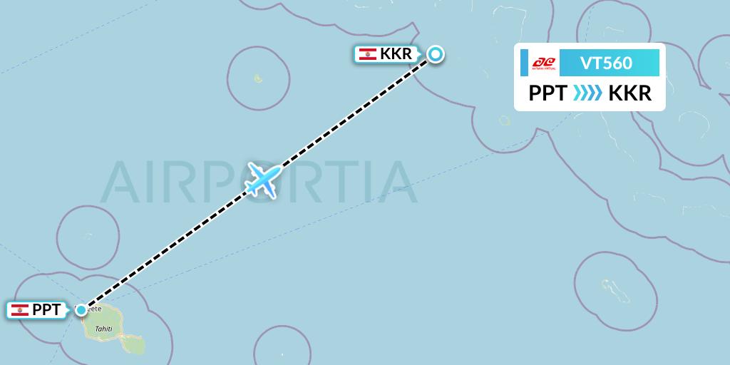 VT560 Air Tahiti Flight Map: Papeete to Kaukura