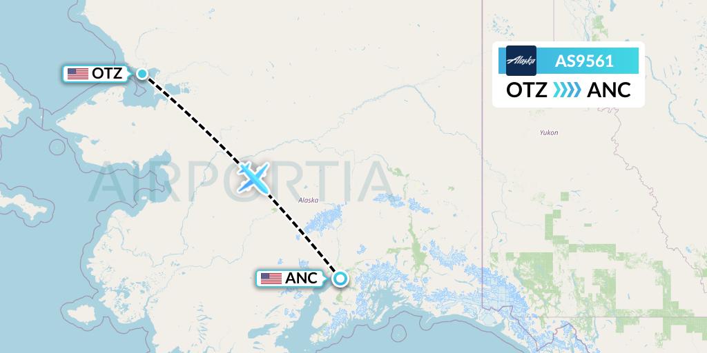 AS9561 Alaska Airlines Flight Map: Kotzebue to Anchorage