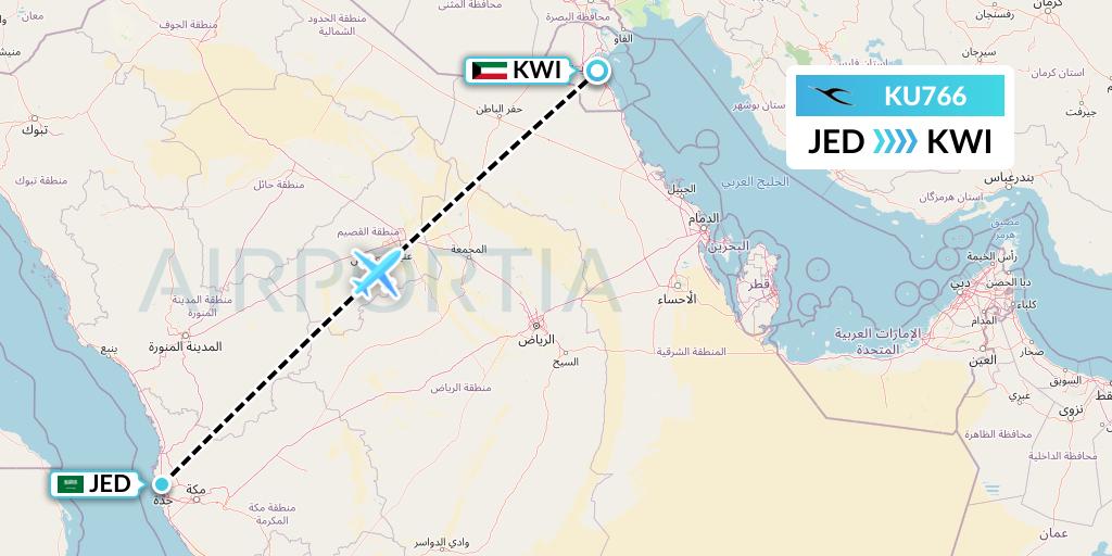 KU766 Kuwait Airways Flight Map: Jeddah to Kuwait City