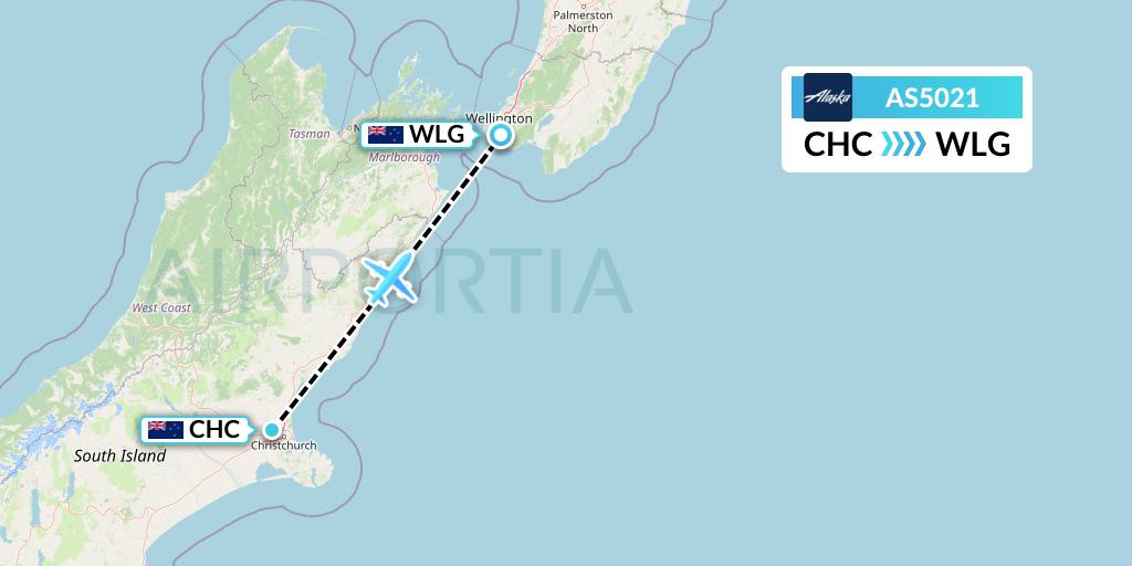AS5021 Alaska Airlines Flight Map: Christchurch to Wellington