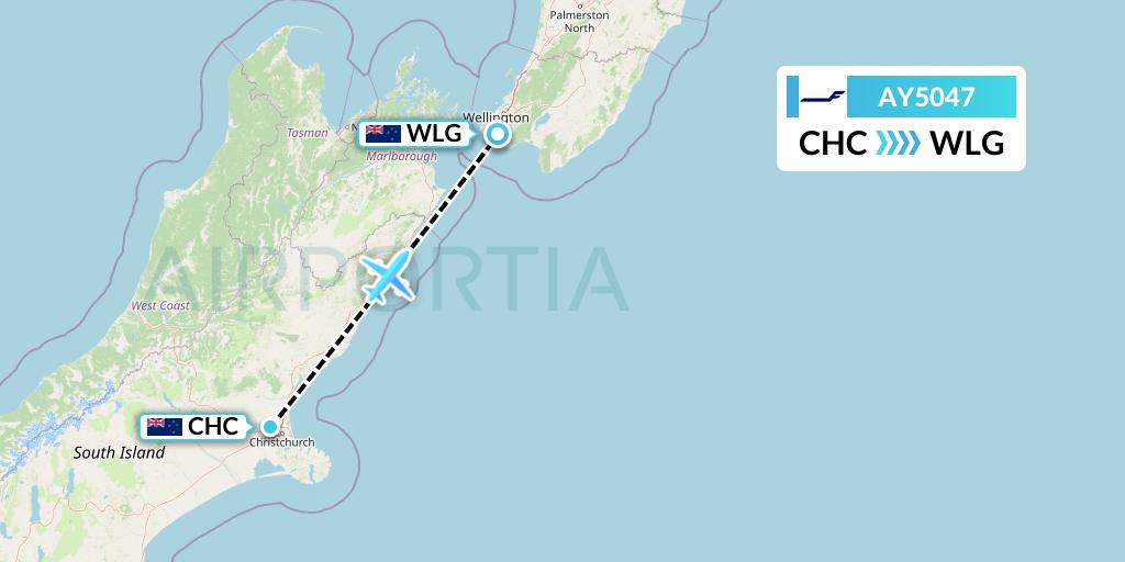 AY5047 Finnair Flight Map: Christchurch to Wellington