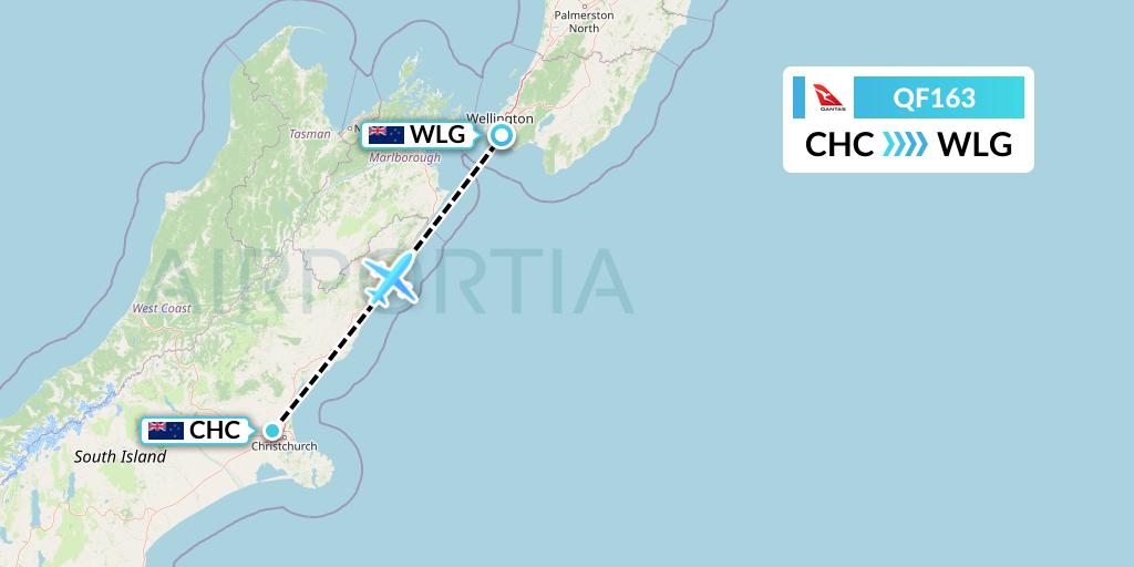 QF163 Qantas Flight Map: Christchurch to Wellington