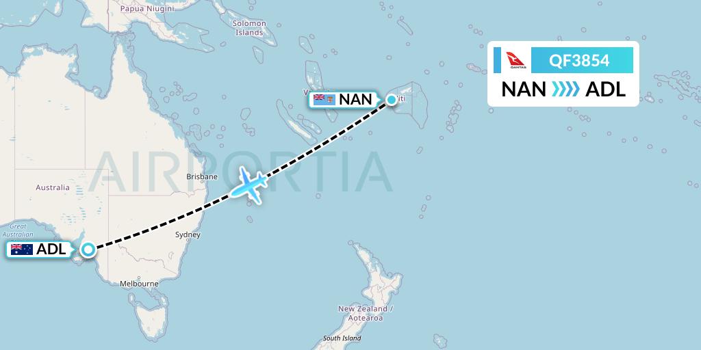 QF3854 Qantas Flight Map: Nadi to Adelaide