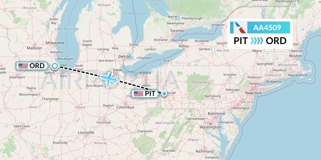 AA4509 American Airlines Flight Map: Pittsburgh to Chicago