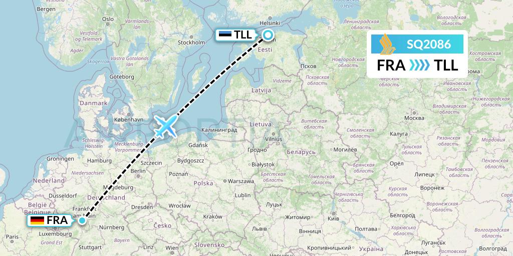 SQ2086 Singapore Airlines Flight Map: Frankfurt to Tallinn
