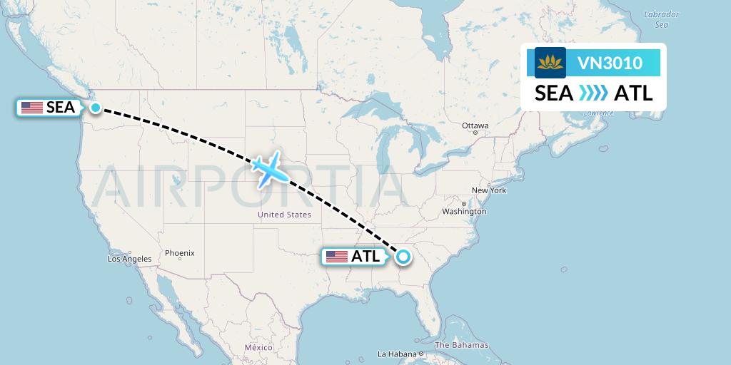 VN3010 Vietnam Airlines Flight Map: Seattle to Atlanta