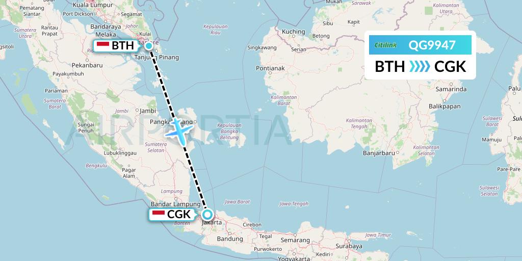 QG9947 Citilink Flight Map: Batam to Jakarta