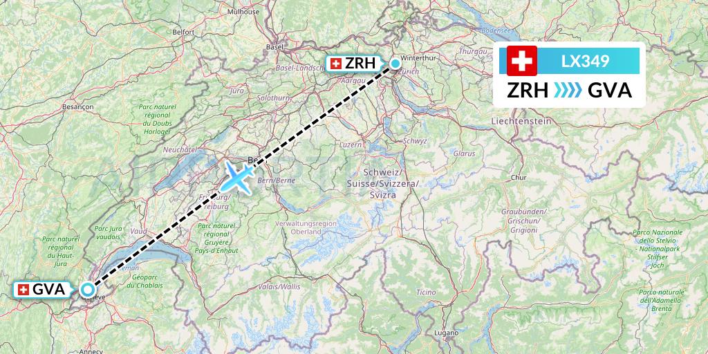 LX349 Swiss Flight Map: Zurich to Geneva