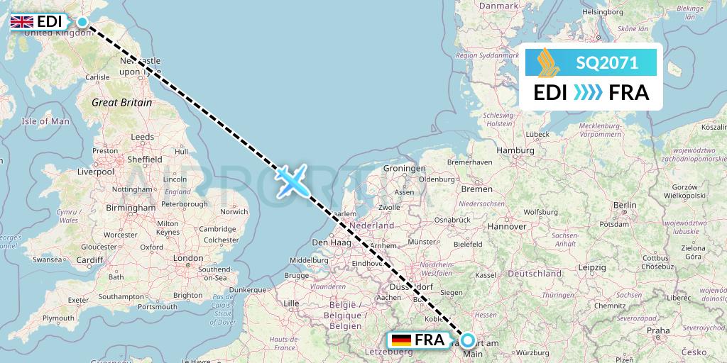 SQ2071 Singapore Airlines Flight Map: Edinburgh to Frankfurt