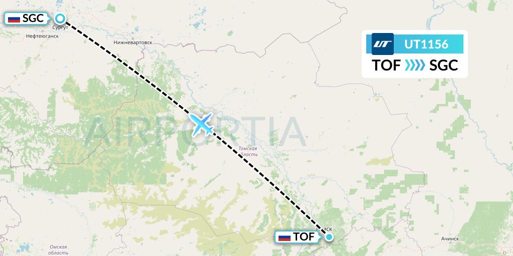 UT1156 UTair Flight Map: Tomsk to Surgut
