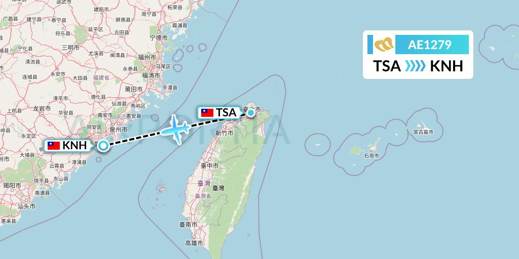AE1279 Mandarin Airlines Flight Map: Taipei to Kinmen