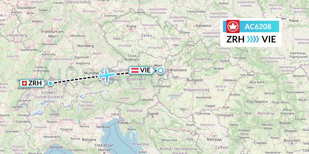 AC6208 Air Canada Flight Map: Zurich to Vienna