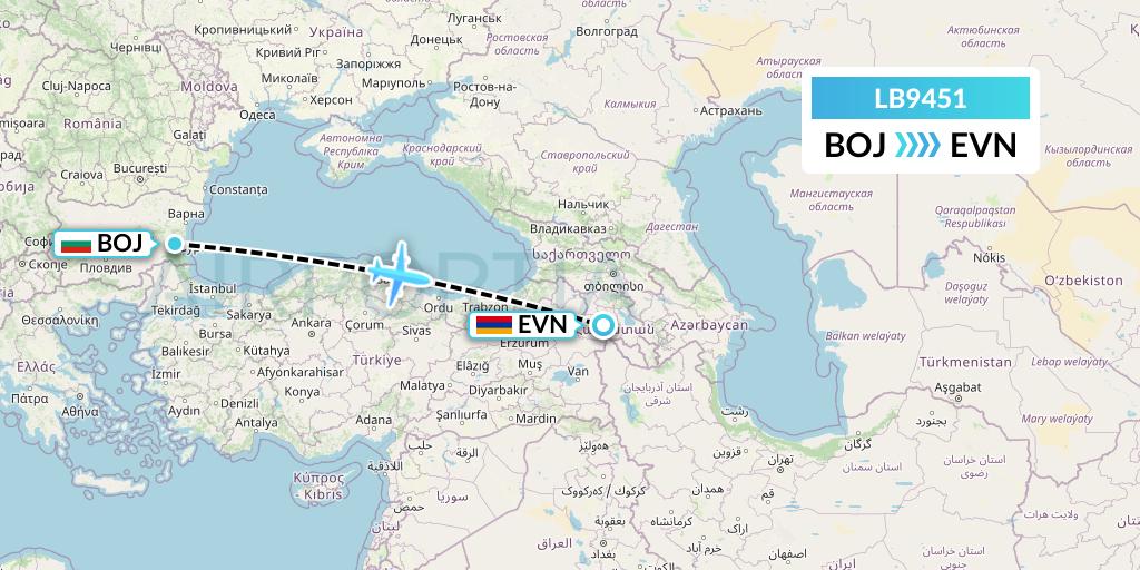 LB9451 Flight Status Bul Air Burgas to Yerevan (BVL9451)