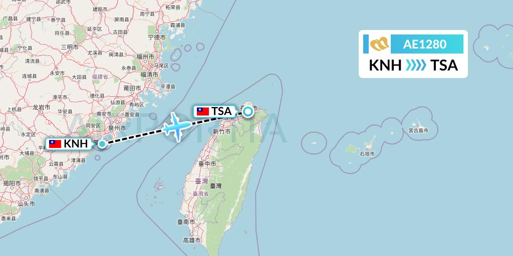AE1280 Mandarin Airlines Flight Map: Kinmen to Taipei