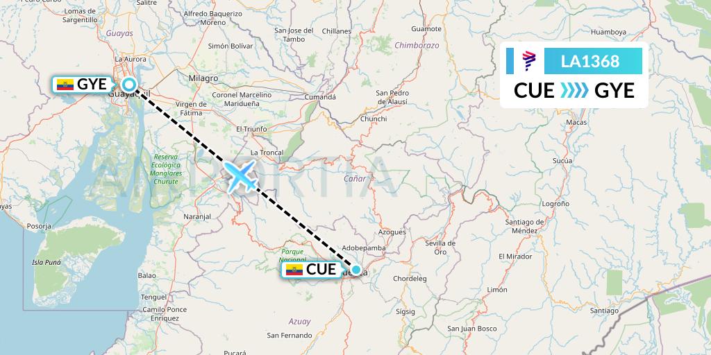 LA1368 LAN Airlines Flight Map: Cuenca to Guayaquil