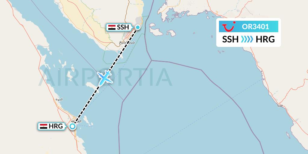 OR3401 TUI fly Netherlands Flight Map: Sharm el-Sheikh to Hurghada