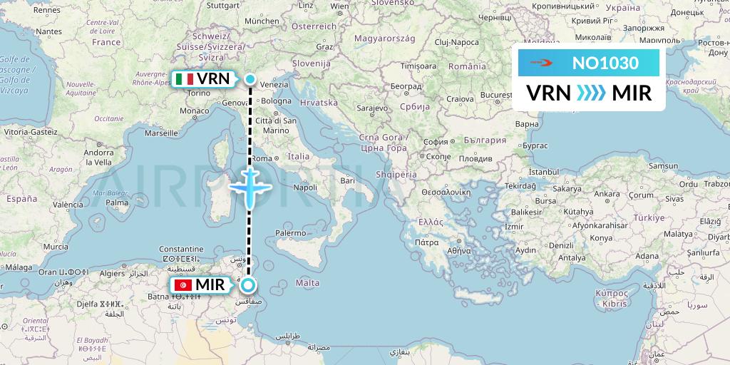 NO1030 Neos Flight Map: Verona to Monastir