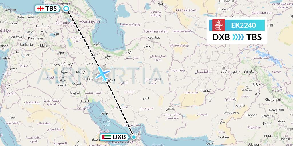 EK2240 Emirates Flight Map: Dubai to Tbilisi
