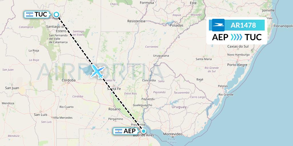 AR1478 Aerolineas Argentinas Flight Map: Buenos Aires to Tucuman