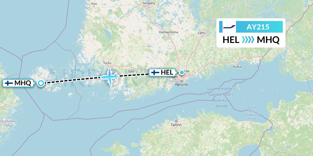 AY215 Finnair Flight Map: Helsinki to Mariehamn