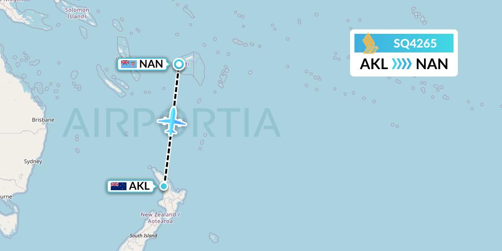 SQ4265 Singapore Airlines Flight Map: Auckland to Nadi