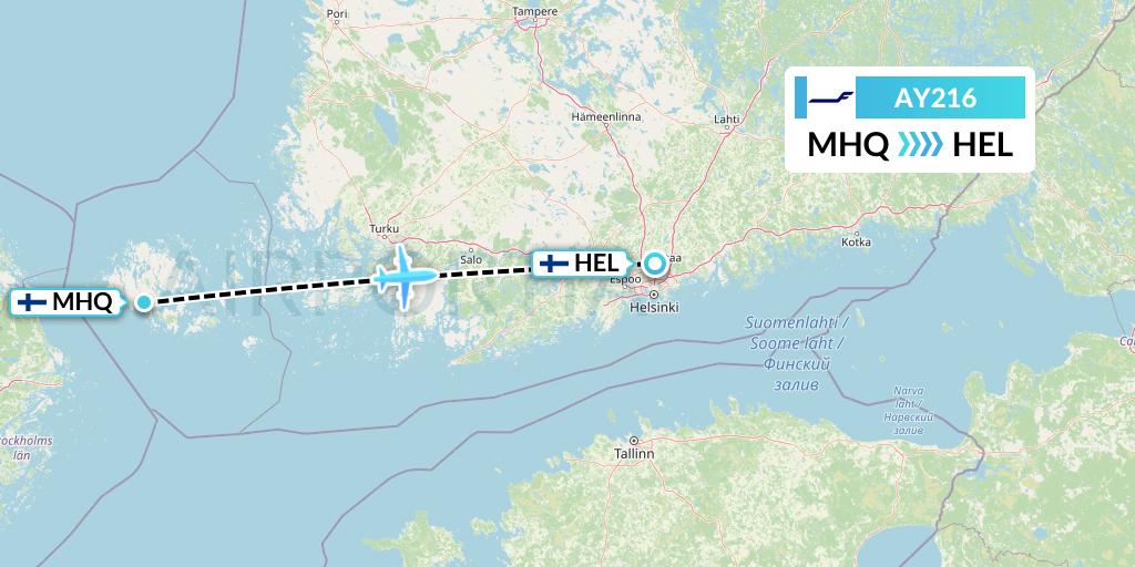 AY216 Finnair Flight Map: Mariehamn to Helsinki