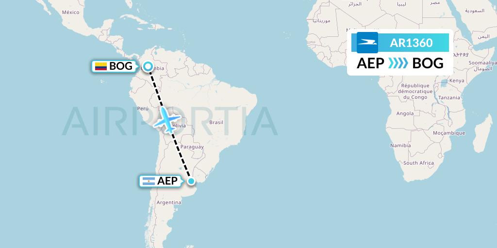 AR1360 Aerolineas Argentinas Flight Map: Buenos Aires to Bogota