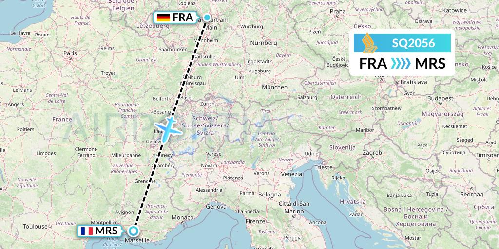 SQ2056 Singapore Airlines Flight Map: Frankfurt to Marseille