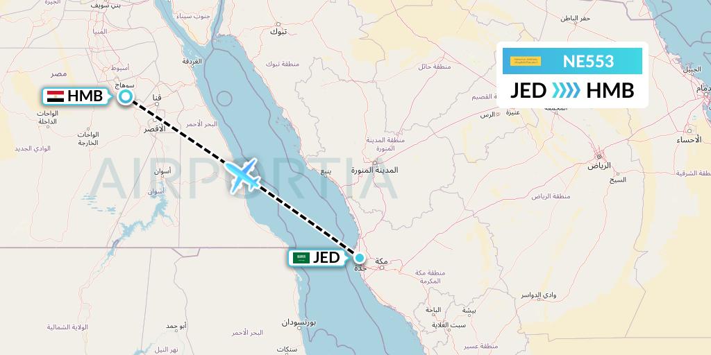 NE553 Nesma Airlines Flight Map: Jeddah to Sohag