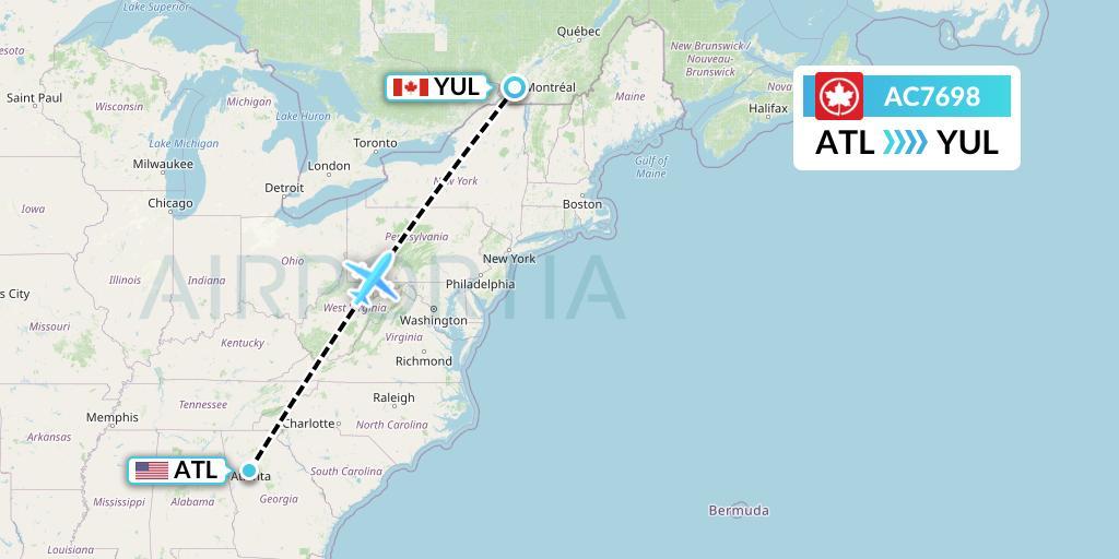 AC7698 Air Canada Flight Map: Atlanta to Montreal
