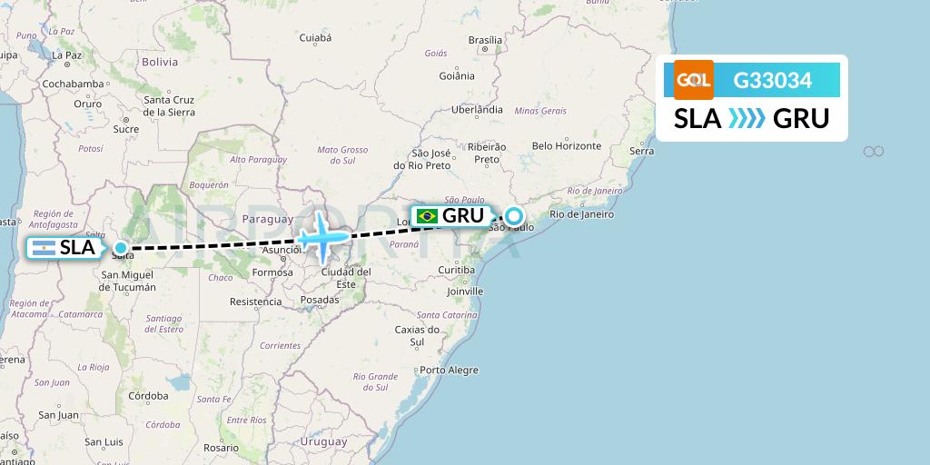 G33034 GOL Transportes Aeros Flight Map: Salta to Sao Paulo