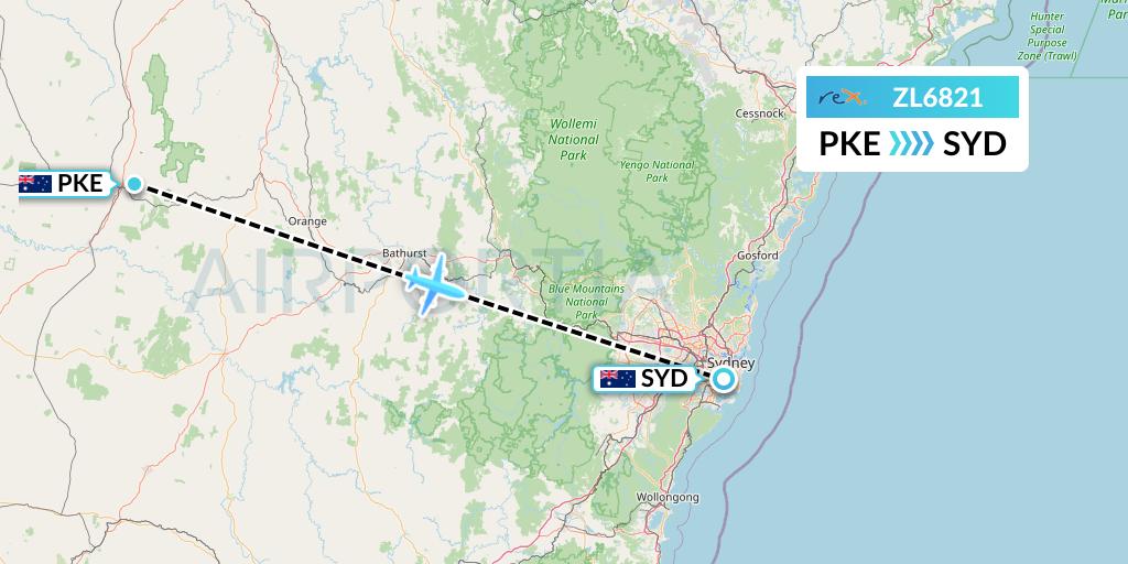 ZL6821 Regional Express Flight Map: Parkes to Sydney