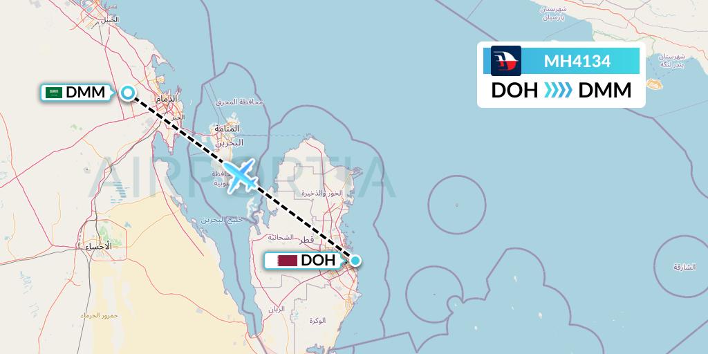 MH4134 Malaysia Airlines Flight Map: Doha to Dammam