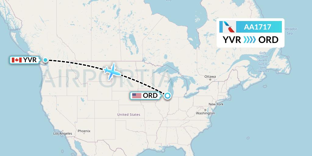 AA1717 American Airlines Flight Map: Vancouver to Chicago