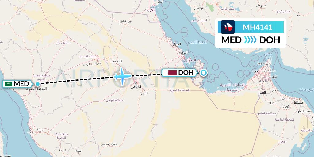 MH4141 Malaysia Airlines Flight Map: Medina to Doha