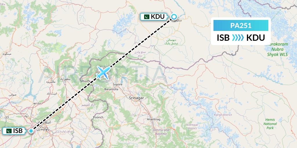 PA251 AirBlue Flight Map: Islamabad to Skardu