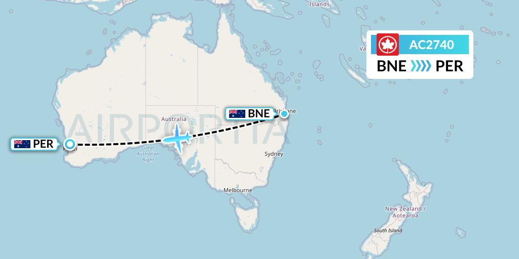 AC2740 Air Canada Flight Map: Brisbane to Perth