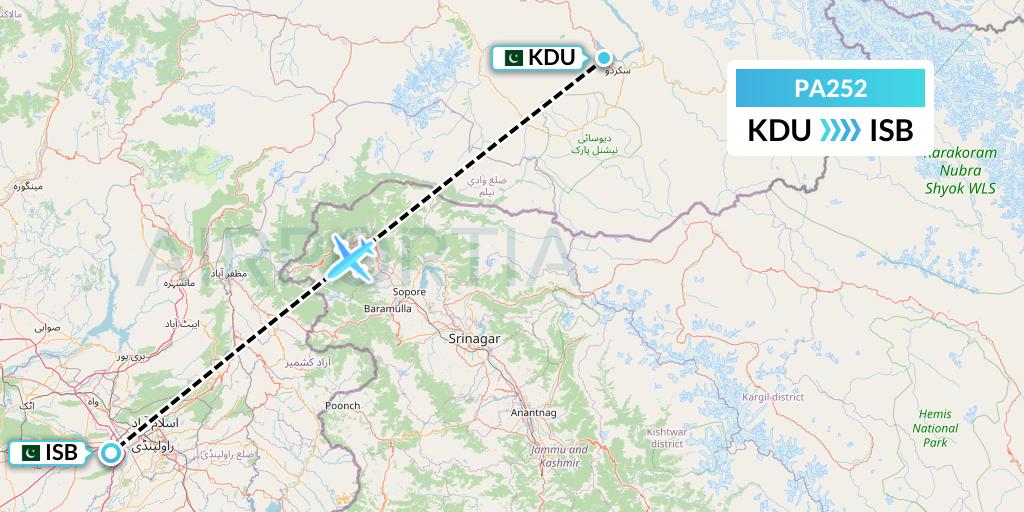 PA252 AirBlue Flight Map: Skardu to Islamabad