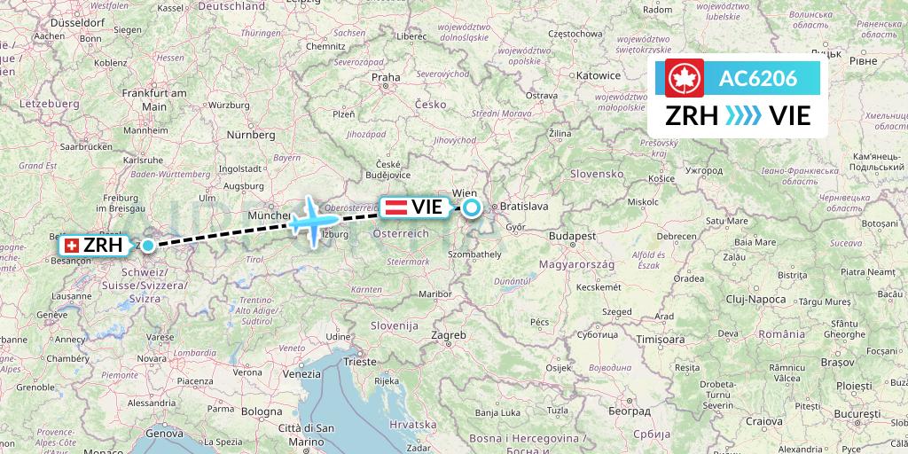 AC6206 Air Canada Flight Map: Zurich to Vienna