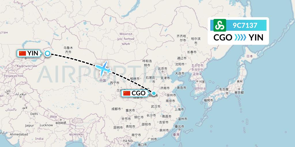 9C7137 Spring Airlines Flight Map: Zhengzhou to Yining