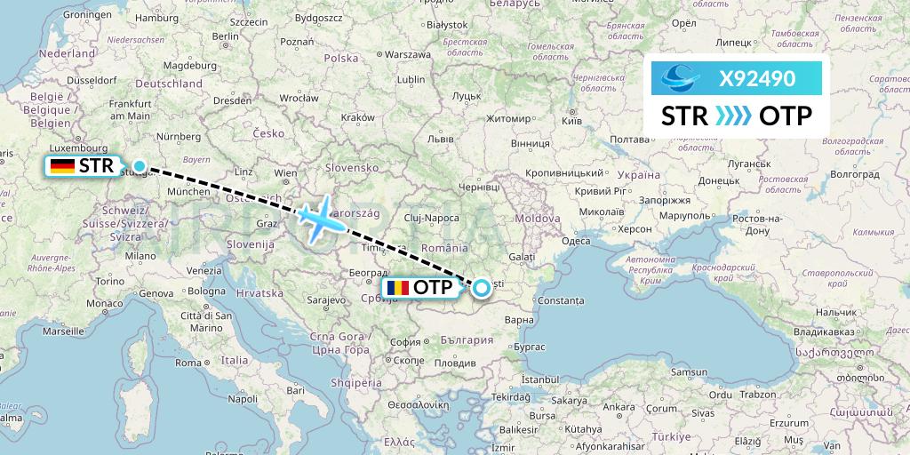 X92490 Avion Express Flight Map: Stuttgart to Bucharest