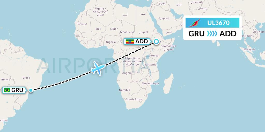 UL3670 SriLankan Airlines Flight Map: Sao Paulo to Addis Ababa