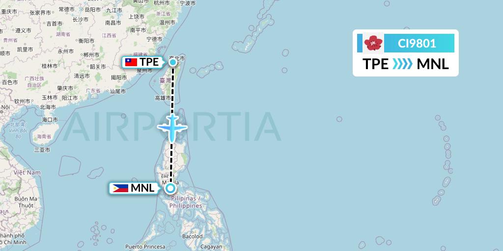 CI9801 China Airlines Flight Map: Taipei to Manila
