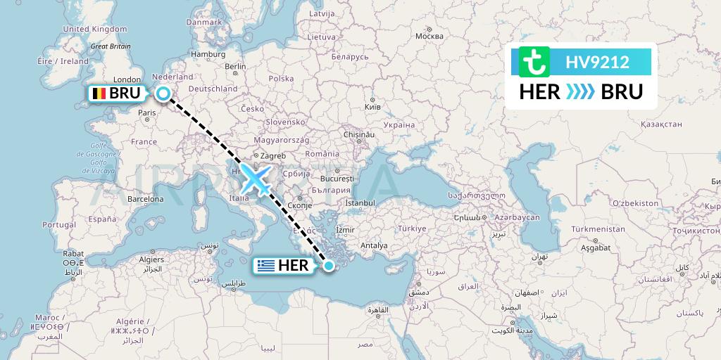 HV9212 Transavia Flight Map: Heraklion to Brussels