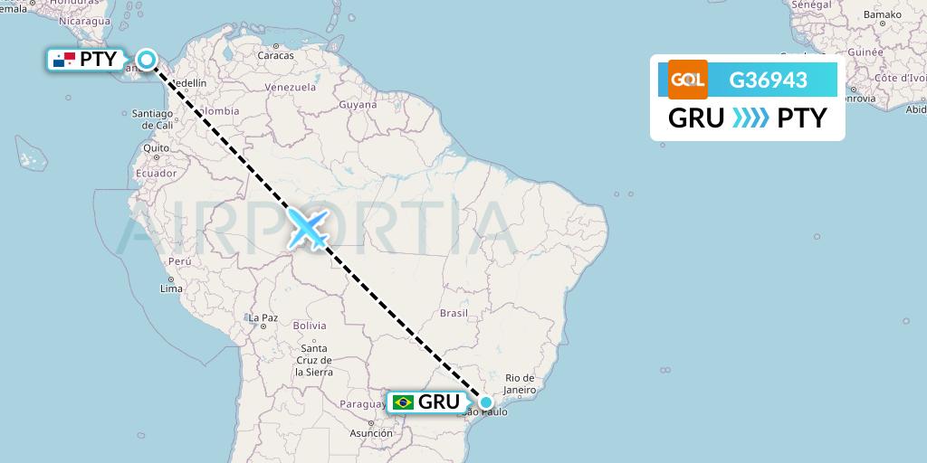 G36943 GOL Transportes Aeros Flight Map: Sao Paulo to Panama City