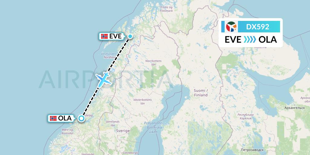 DX592 Danish Air Transport Flight Map: Harstad to Brekstad