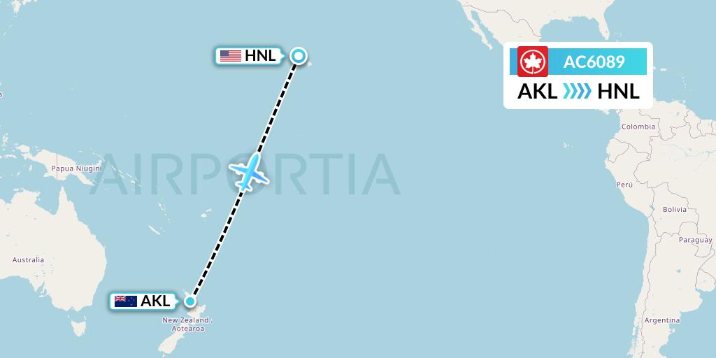 AC6089 Air Canada Flight Map: Auckland to Honolulu