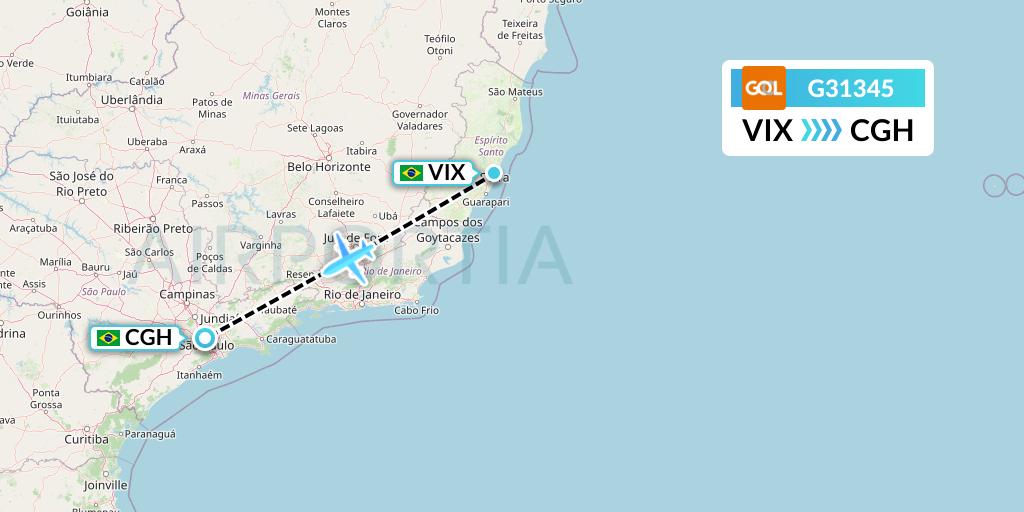 G31345 GOL Transportes Aeros Flight Map: Vitoria to Sao Paulo
