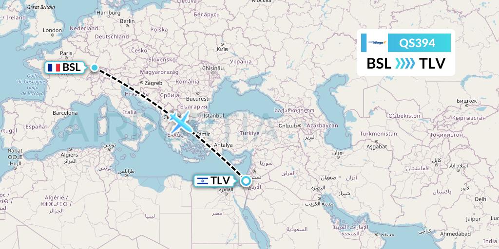 QS394 Smartwings Flight Map: Basel to Tel Aviv